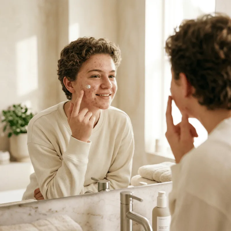 Teen applying Yeva Rescue serum