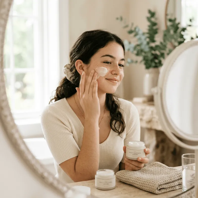 Teen applying Yeva Soothe cream