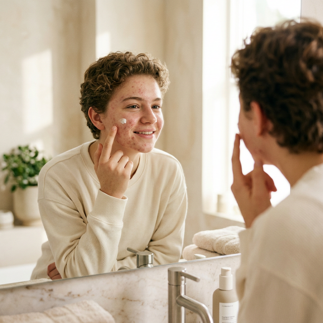 Teen applying Yeva Rescue serum